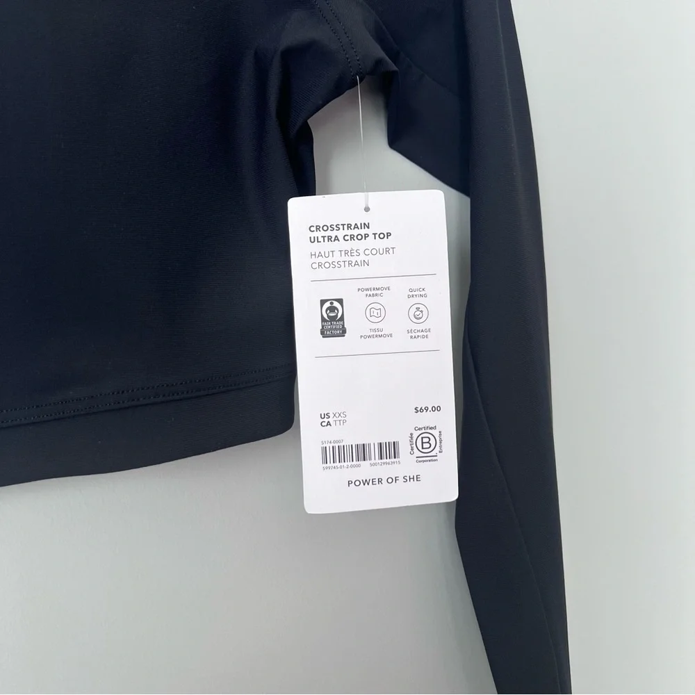 Athleta Crosstrain Ultra Crop Top | Long Sleeve | Black | XXS